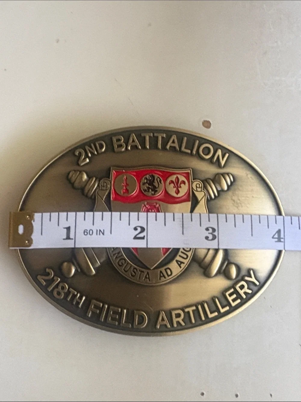 2nd Battalion 218th Field Artillery Belt Buckle - Brass with Red Accents